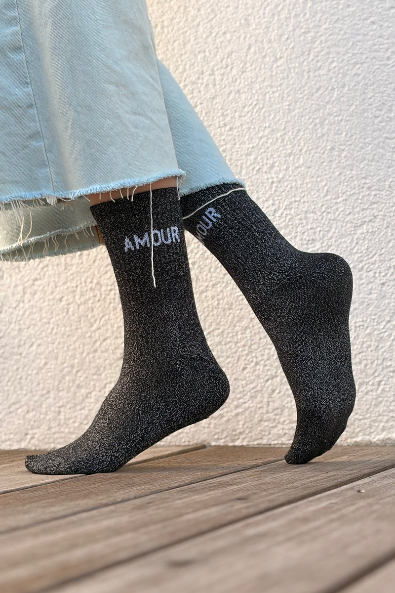 Chaussettes Pailletées Amour Noir