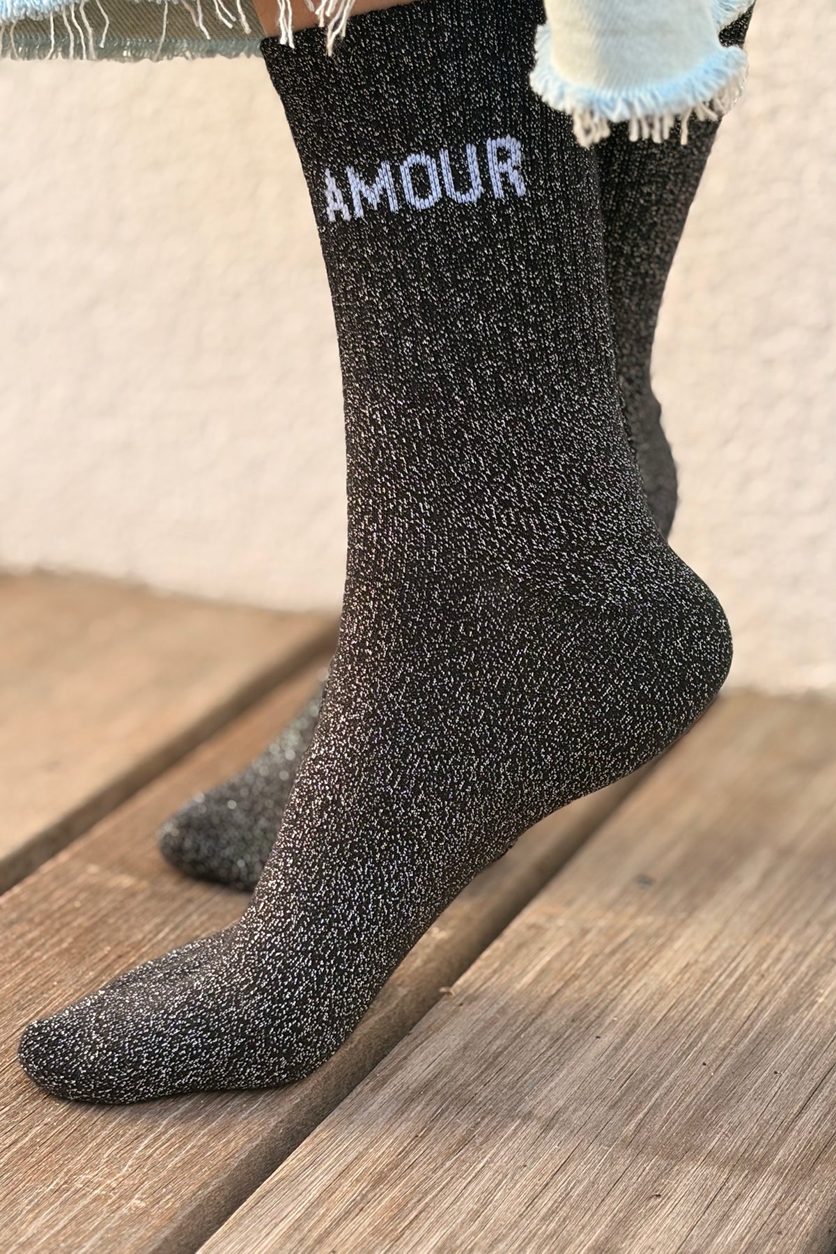 Chaussettes Pailletées Amour Noir
