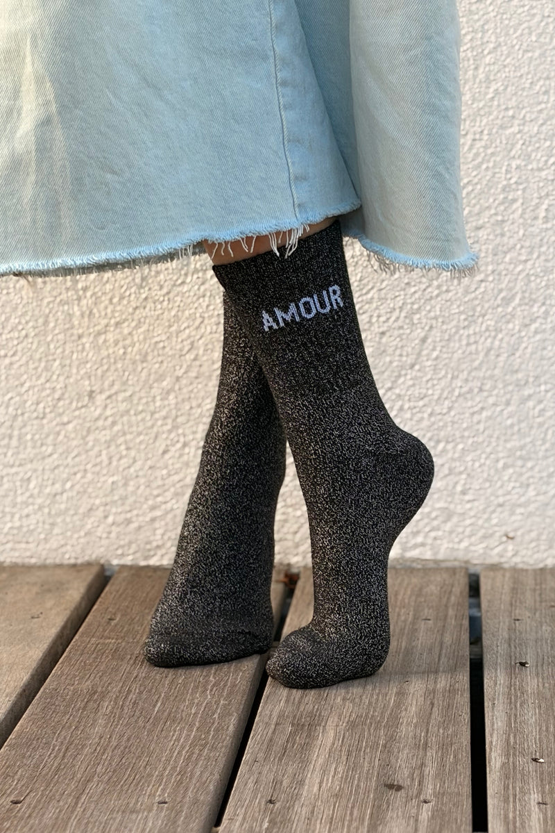 Chaussettes Pailletées Amour Noir