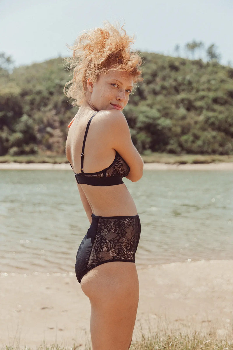 Culotte Absolu Rhéa Taille Haute Fleurs Noire
